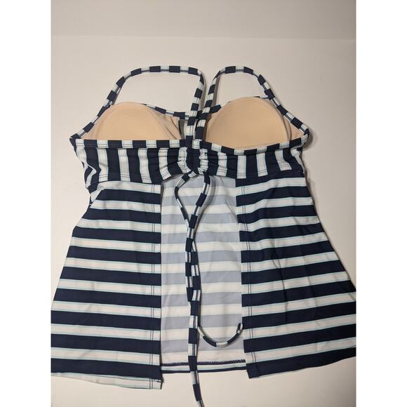 Tankini Top Kona Sol Navy Small Blue Striped Keyhole Swimwear Tunnel Back Modest - Picture 2 of 10